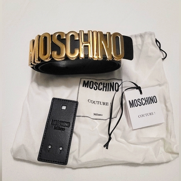 Moschino Women\'s Logo Buckle Leather Belt